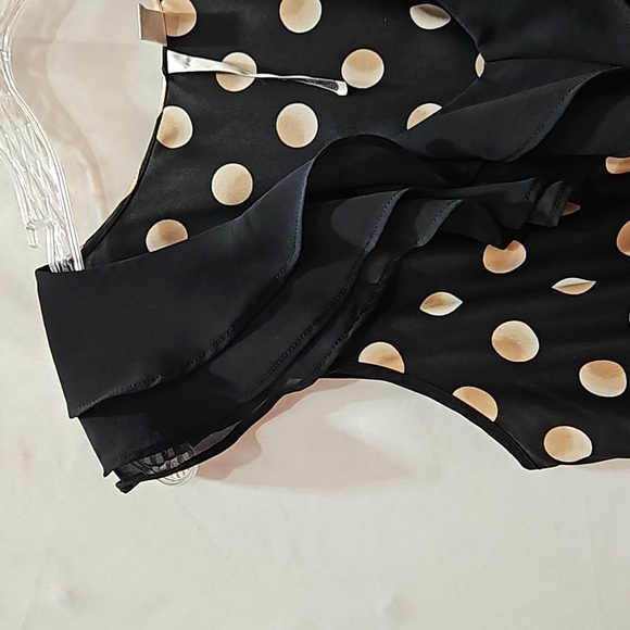 Lauren Conrad, Polka dot mini dress, Ruffles, Black and Peach, Sz 12 - Picture 3 of 10